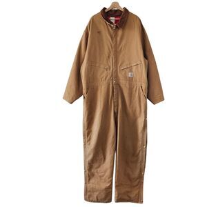 VTG CARHARTT Mens 56R 996QZ Tan Quilted Insulated Duck Coveralls Jumpsuit USA